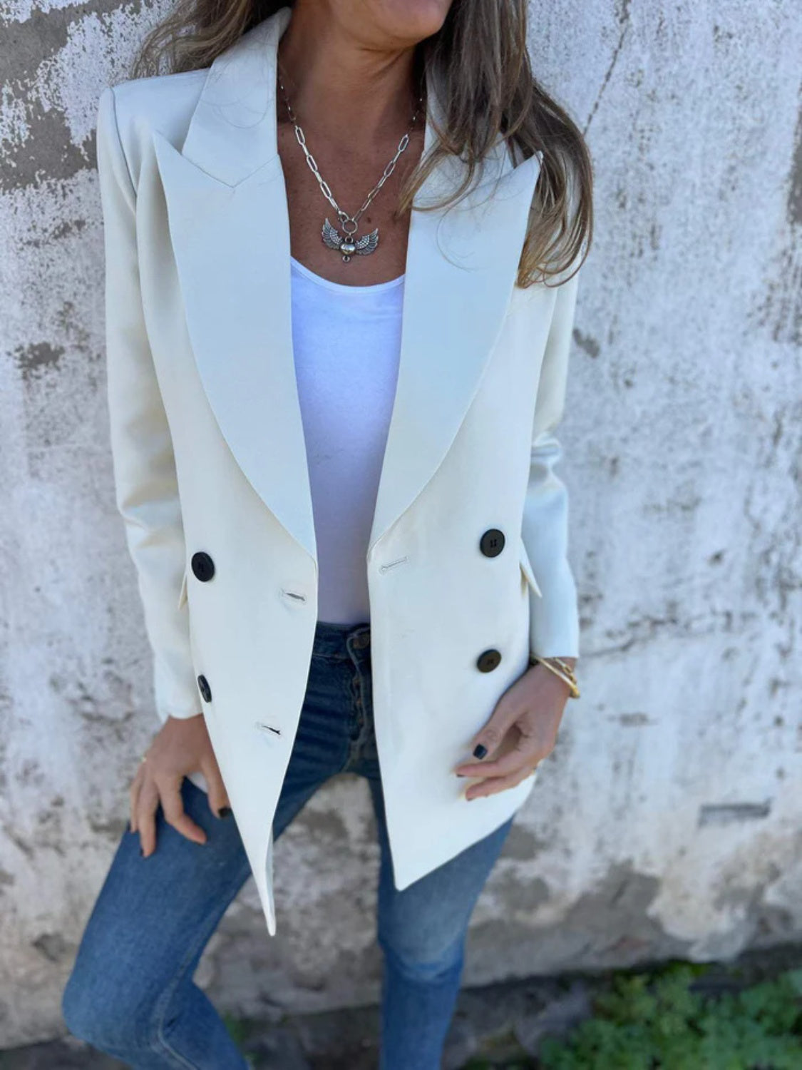 Full Size Collared Neck Long Sleeve Blazer - felvior