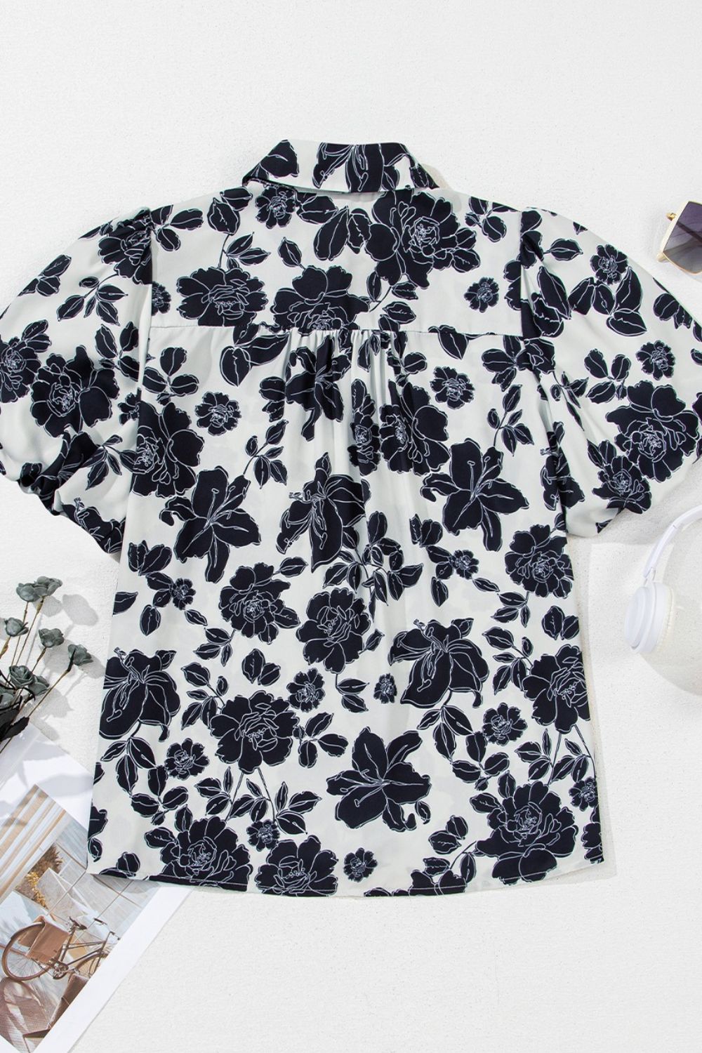 Floral Button Down Puff Sleeve Shirt