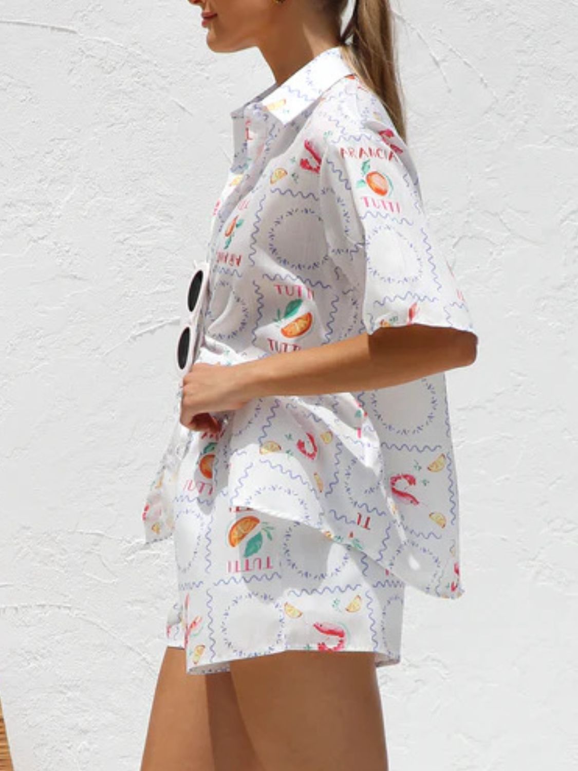 Printed Button Down Short Sleeve Top and Shorts Set