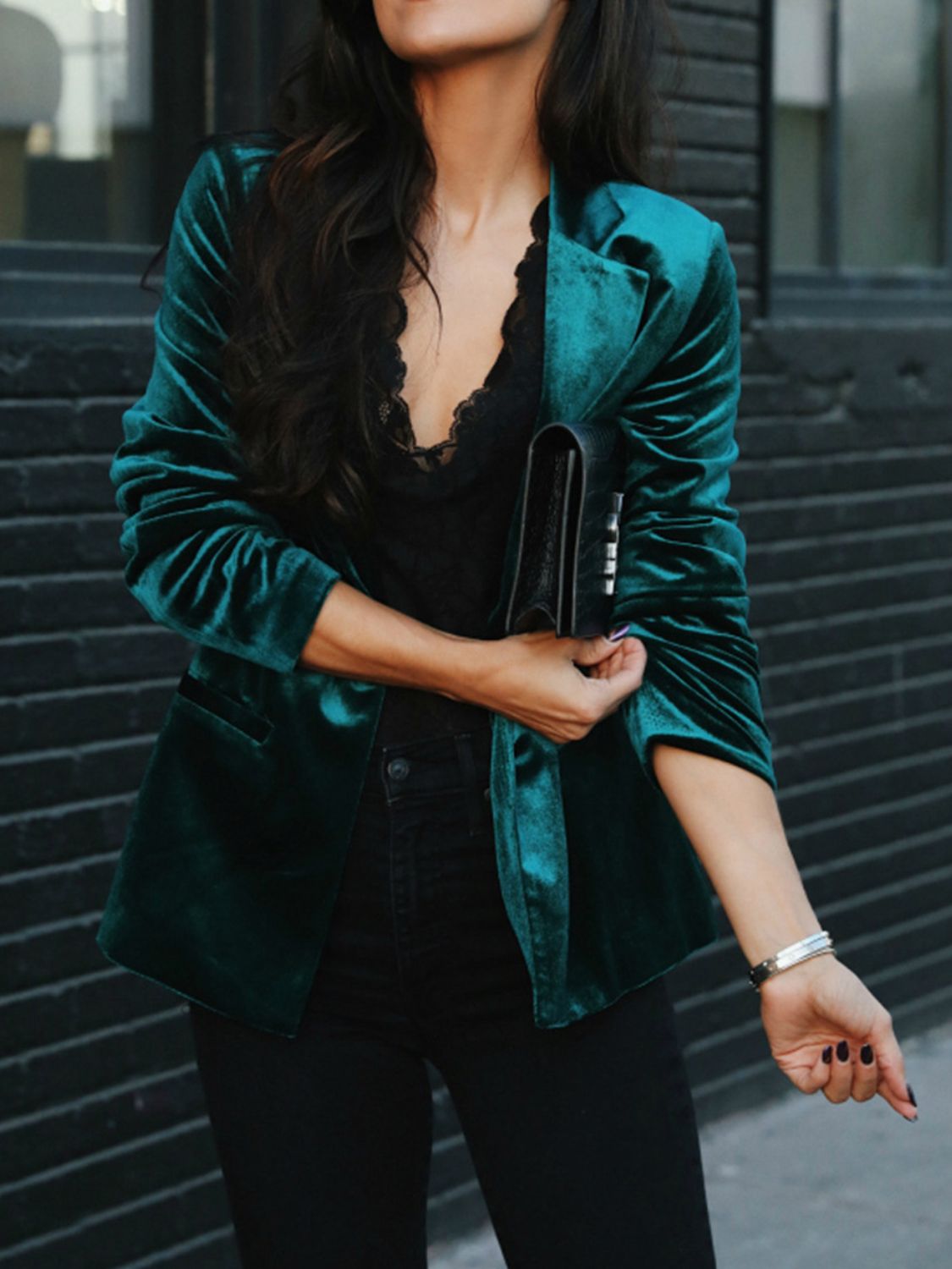 Button Up Lapel Collar Blazer - felvior