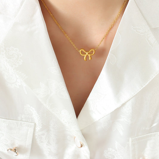 Titanium Steel Bow Pendant Necklace - felvior