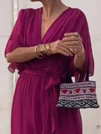 Full Size Flowy Tie Front Midi Dress with Flutter Sleeves Plus Size