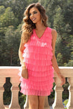 V-Neck Tiered Sleeveless Mesh Dress - felvior