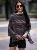Shiny Fringe Hem Boat Neck Poncho - felvior