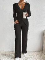 Surplice Long Sleeve Top and Pants Set