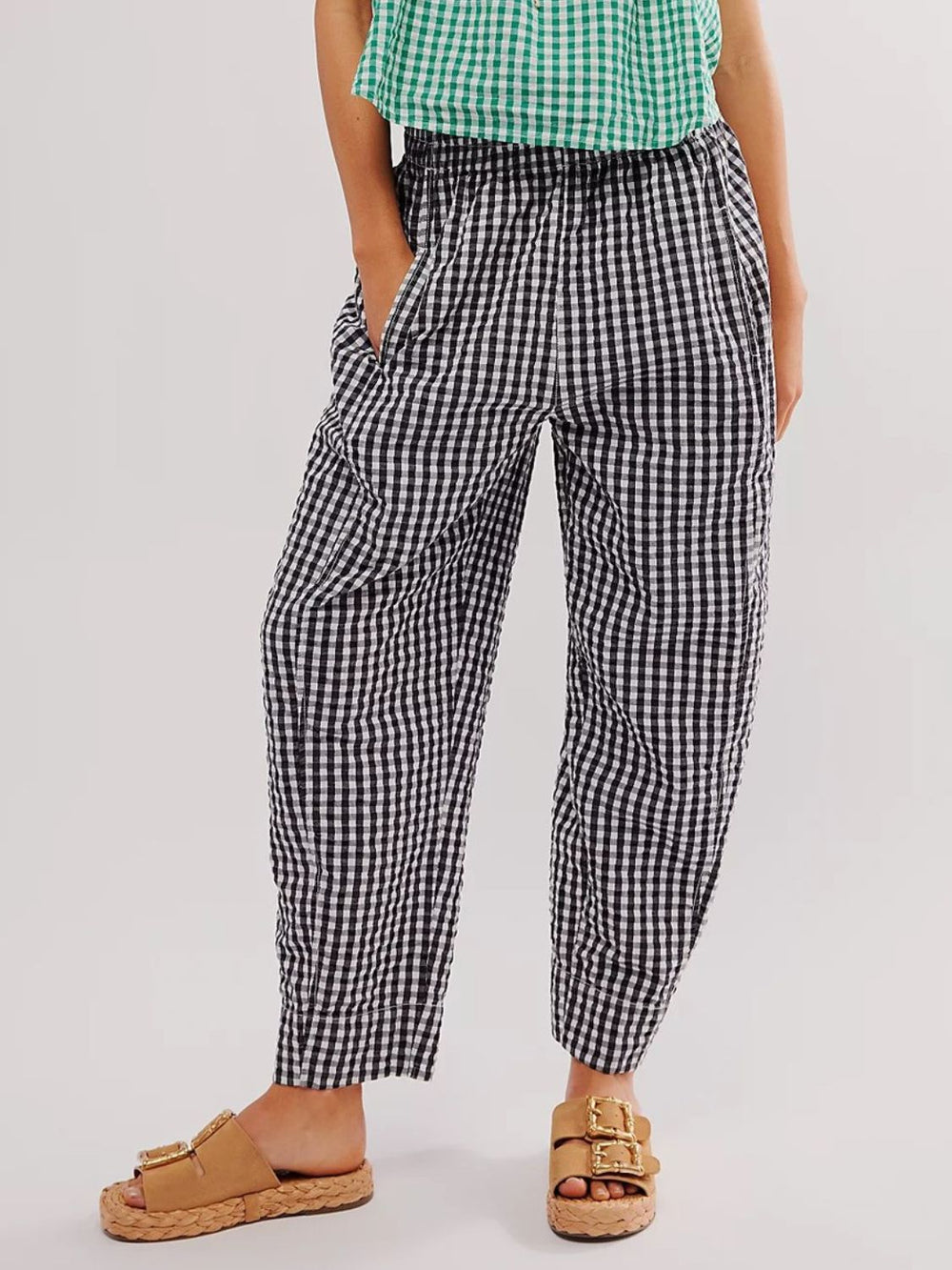 Plaid Elastic Waist Pants - felvior