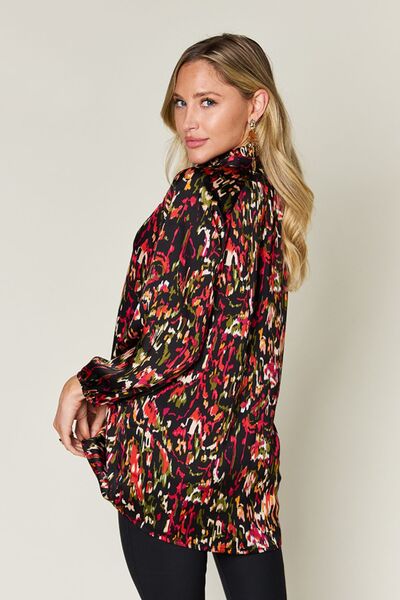 Double Take Full Size Printed Button Up Long Sleeve Shirt - felvior