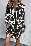 Geometric Long Sleeve Shirt Dress - felvior