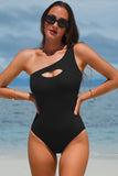 Cutout One Shoulder Sleeveless One-Piece Swimwear - felvior