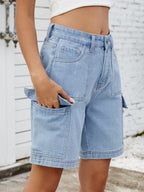 High Waist Denim Shorts with Cargo Pockets