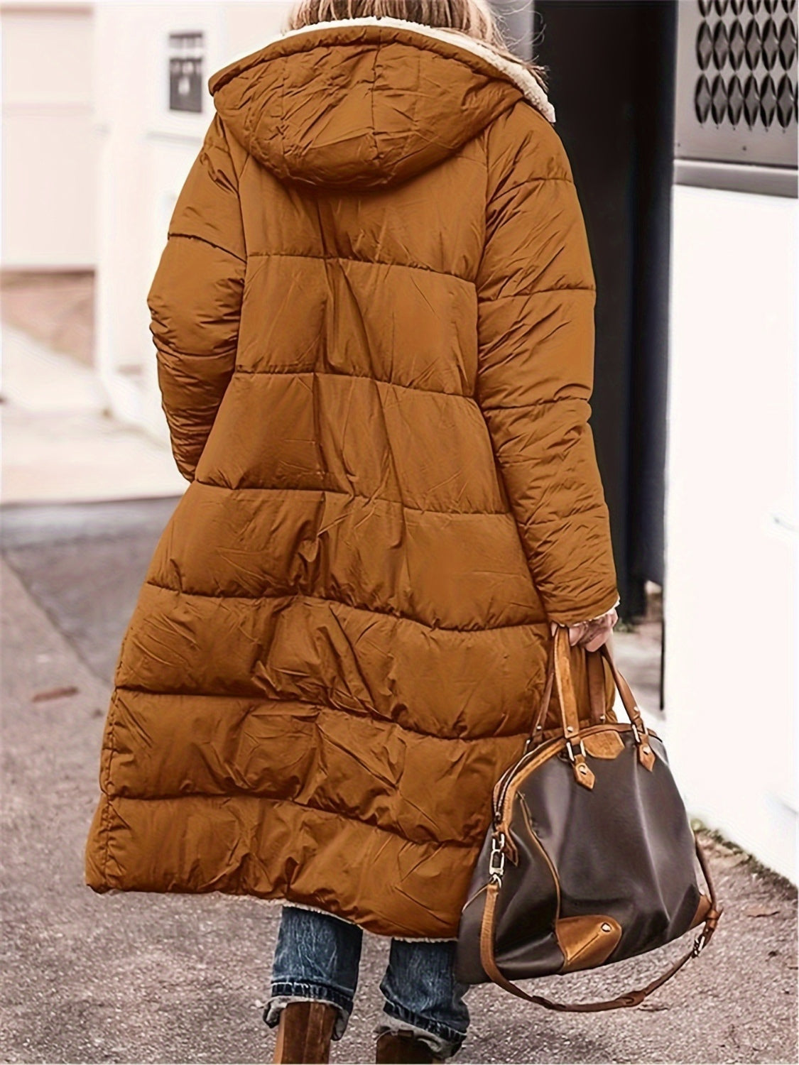 Full Size Zip Up Sherpa Hooded Coat - felvior