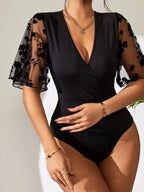 Surplice Lace Flutter Sleeve Bodysuit