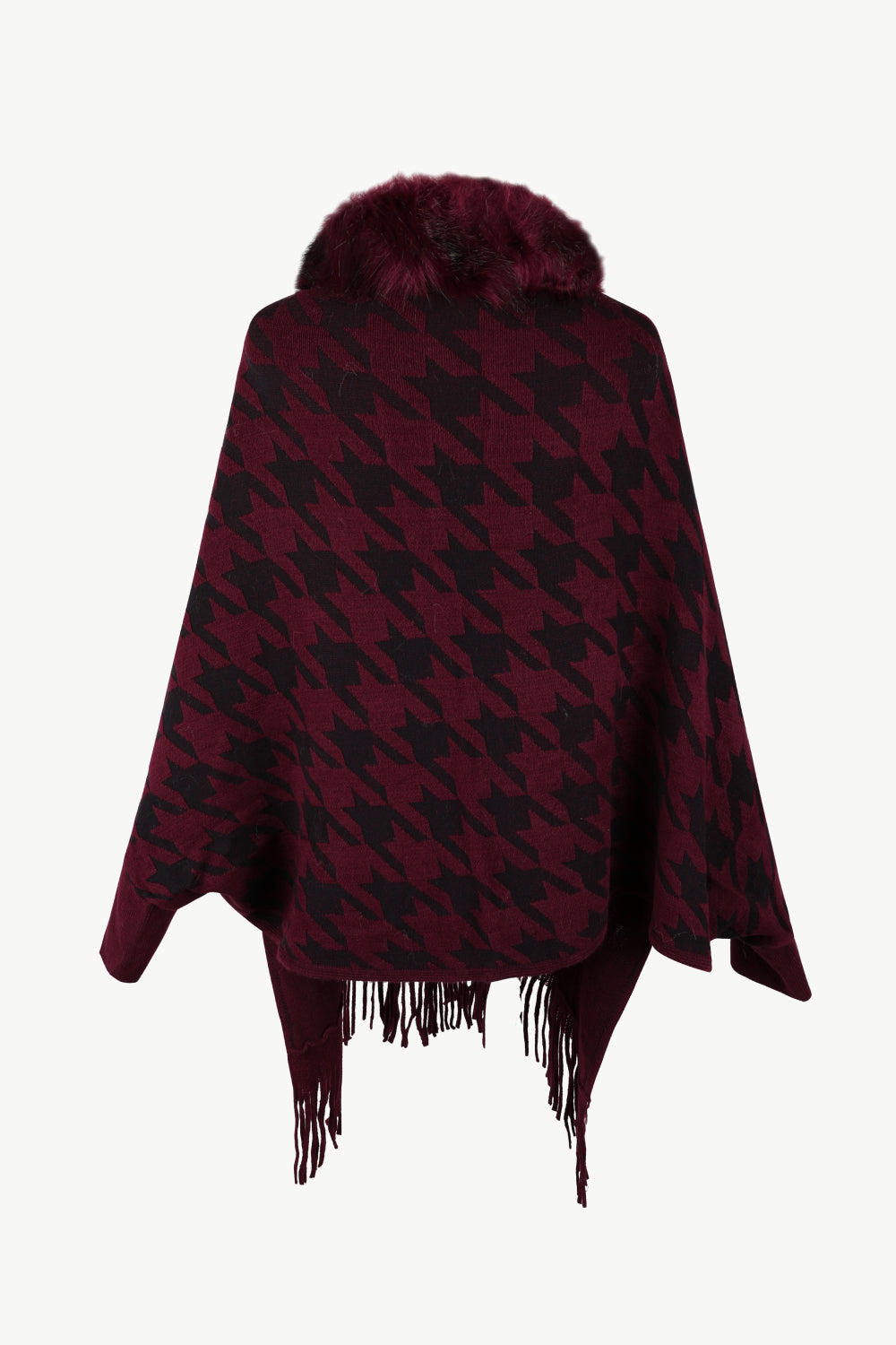 Houndstooth Fringe Hem Poncho - felvior