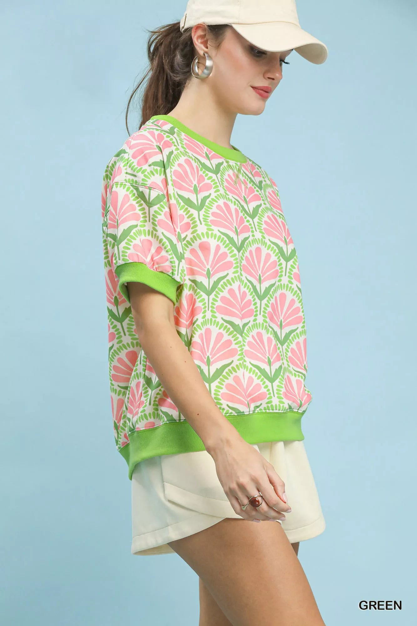 Umgee Floral Print Short Sleeve French Terry Top Secondary image
