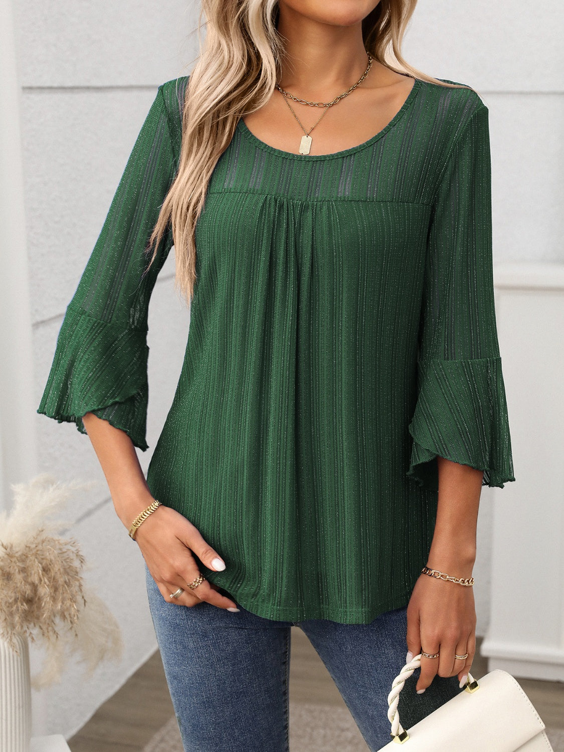 Round Neck Three-Quarter Sleeve Top
