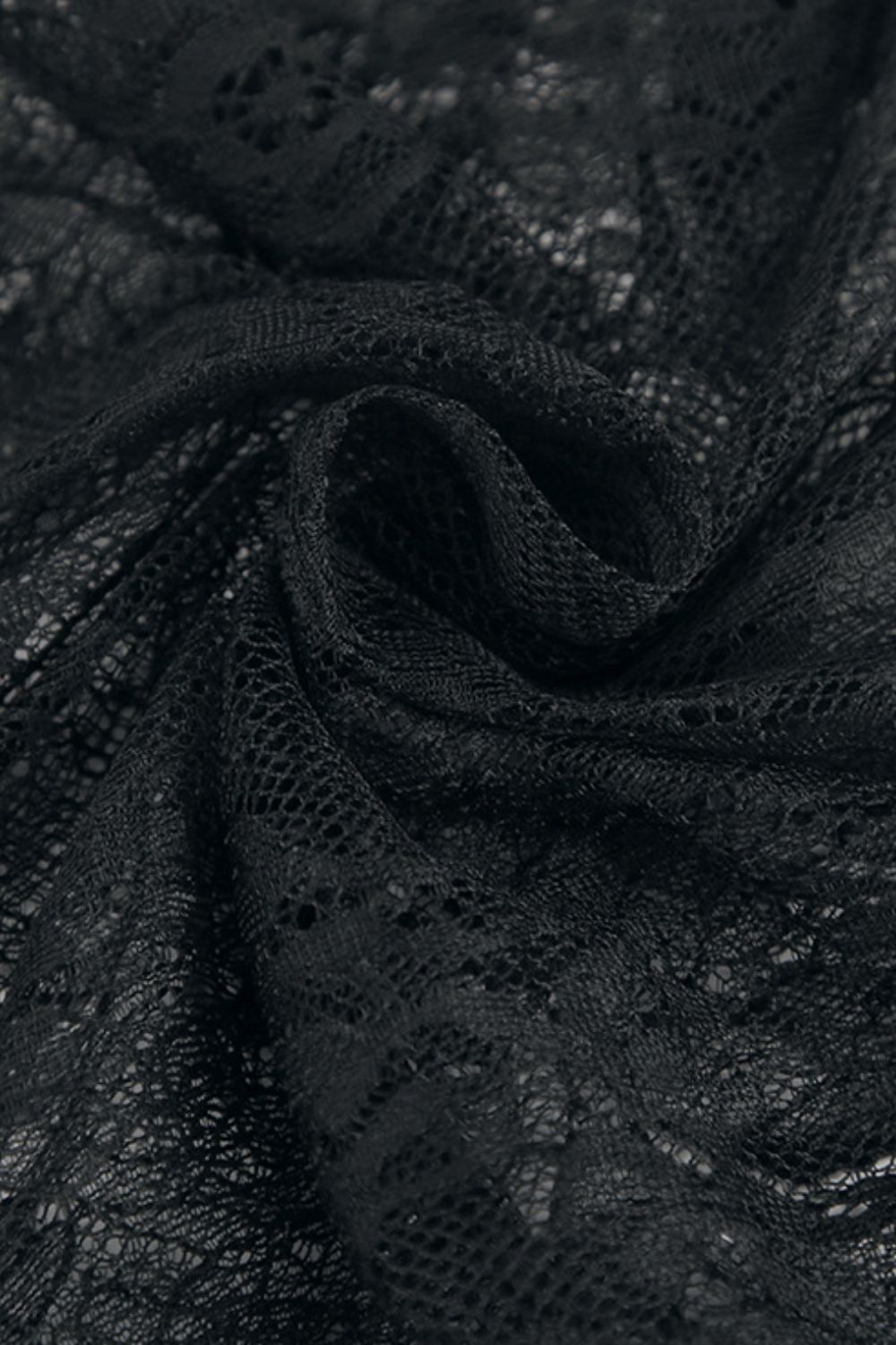 Fringe Round Neck Long Sleeve Lace Sheer Top