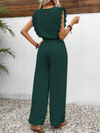 Lace Trim Round Neck Top and Pants Set