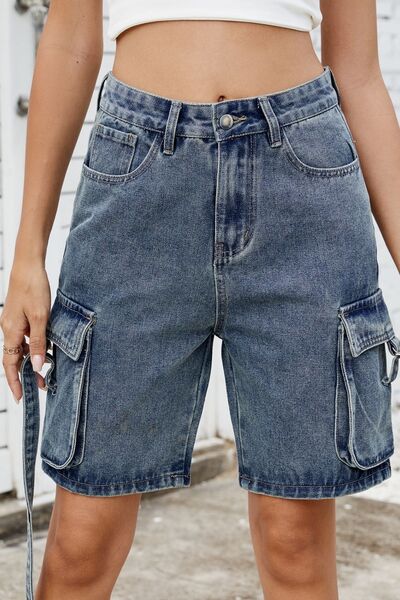 Washed Cargo Denim Shorts