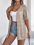 Openwork Open Front Half Sleeve Cardigan