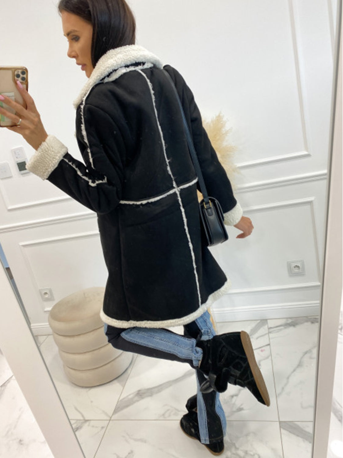 Lapel Collar Exposed Seam Buttoned Coat - felvior