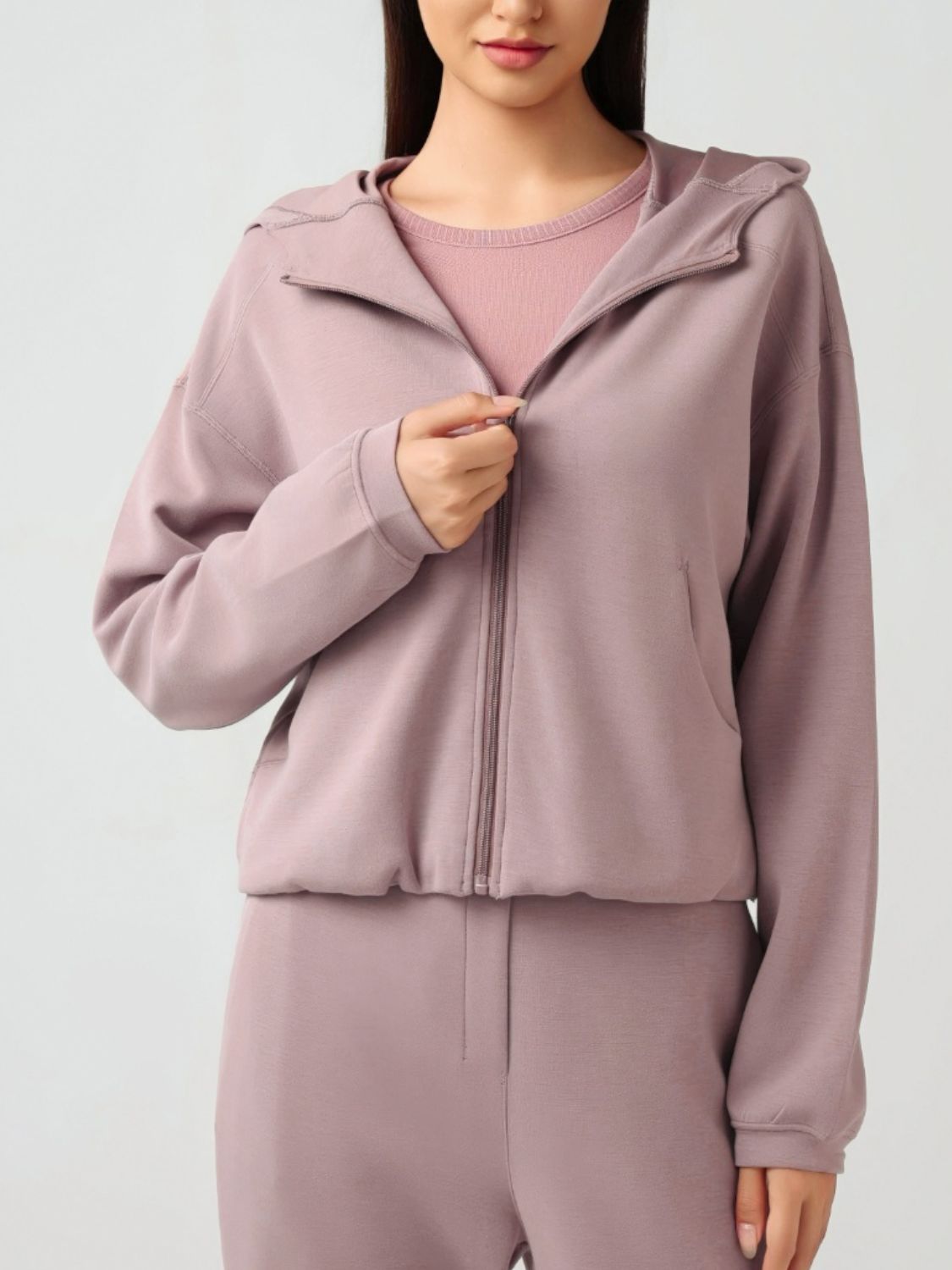 Millennia Zip Up Dropped Shouder Active Hooded - felvior