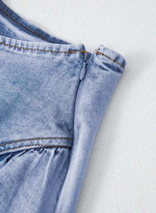 Asymmetric Ruffle Overlay Denim Mini Skirt - felvior