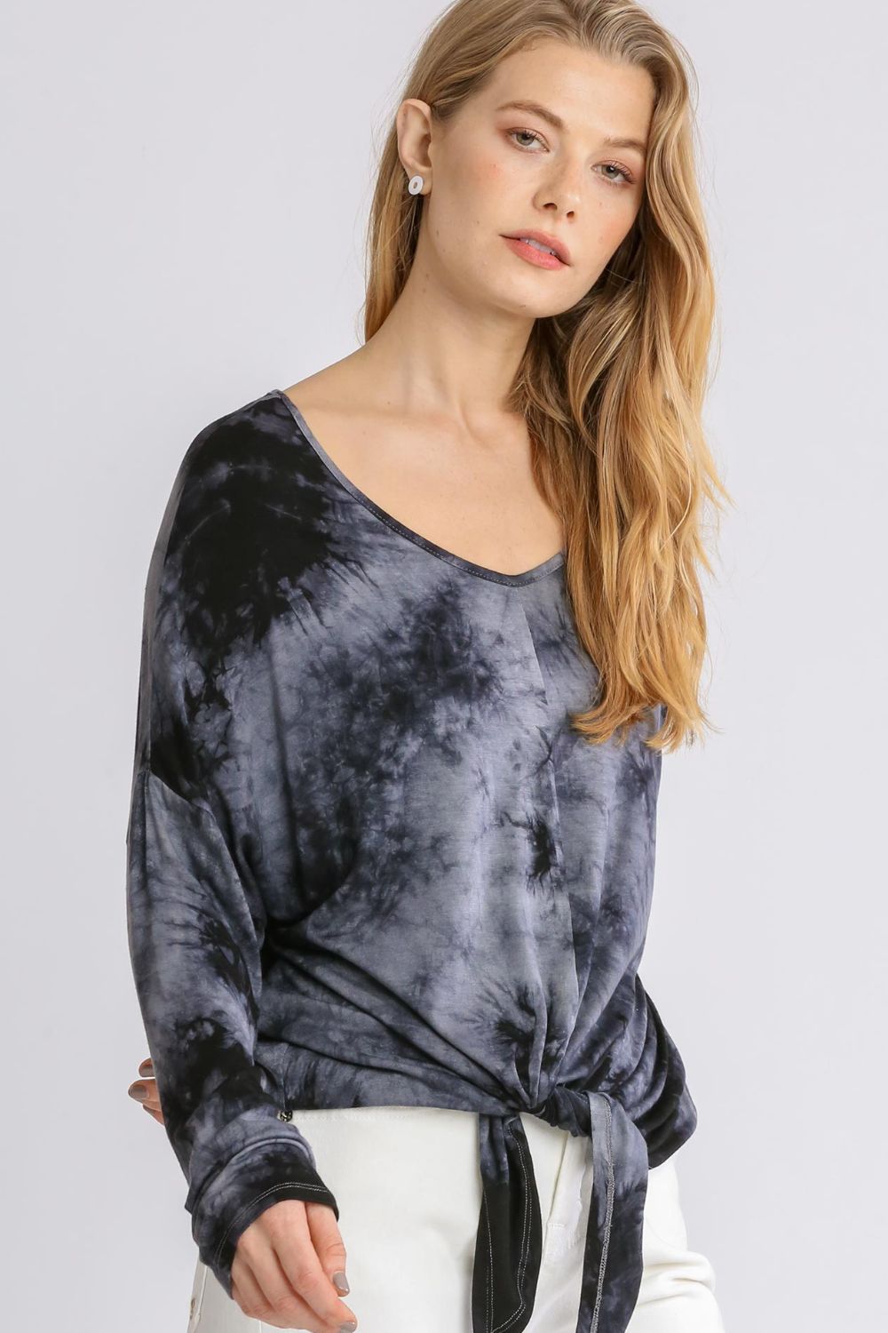 Umgee Full Size Tie Dye Lightweight Long Sleeve Top Plus Size
