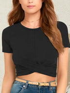 Round Neck Short Sleeve Crop T-Shirt