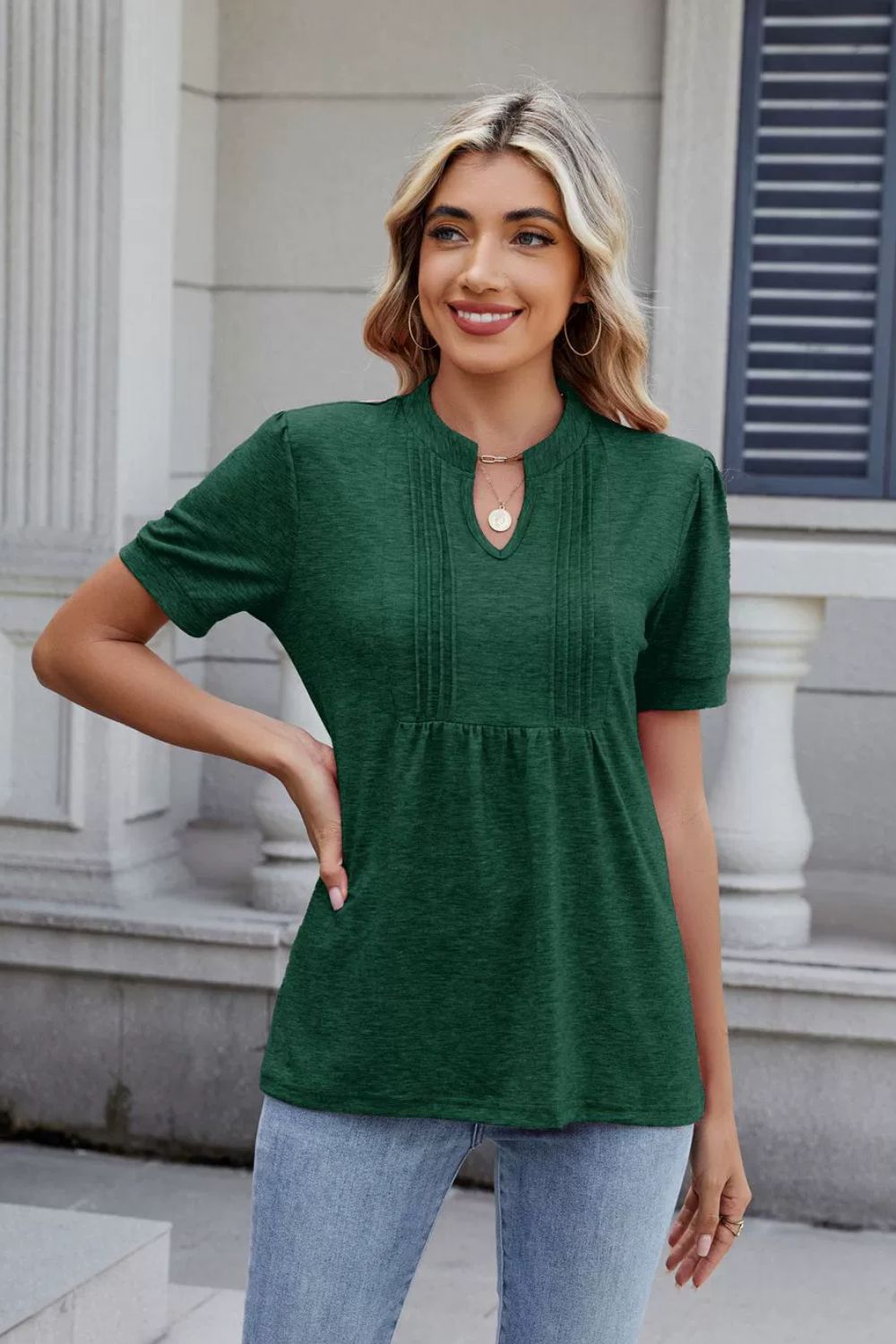 Notched Short Sleeve Top