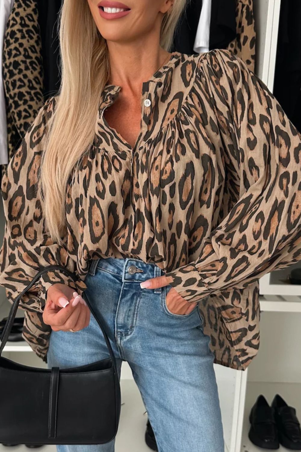 Leopard Print Button Down Long Sleeve Shirt - felvior