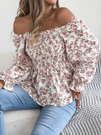 Floral Square Neck Flounce Sleeve Blouse