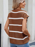 Exposed seam Contrast Striped Round Neck Knit Top - felvior