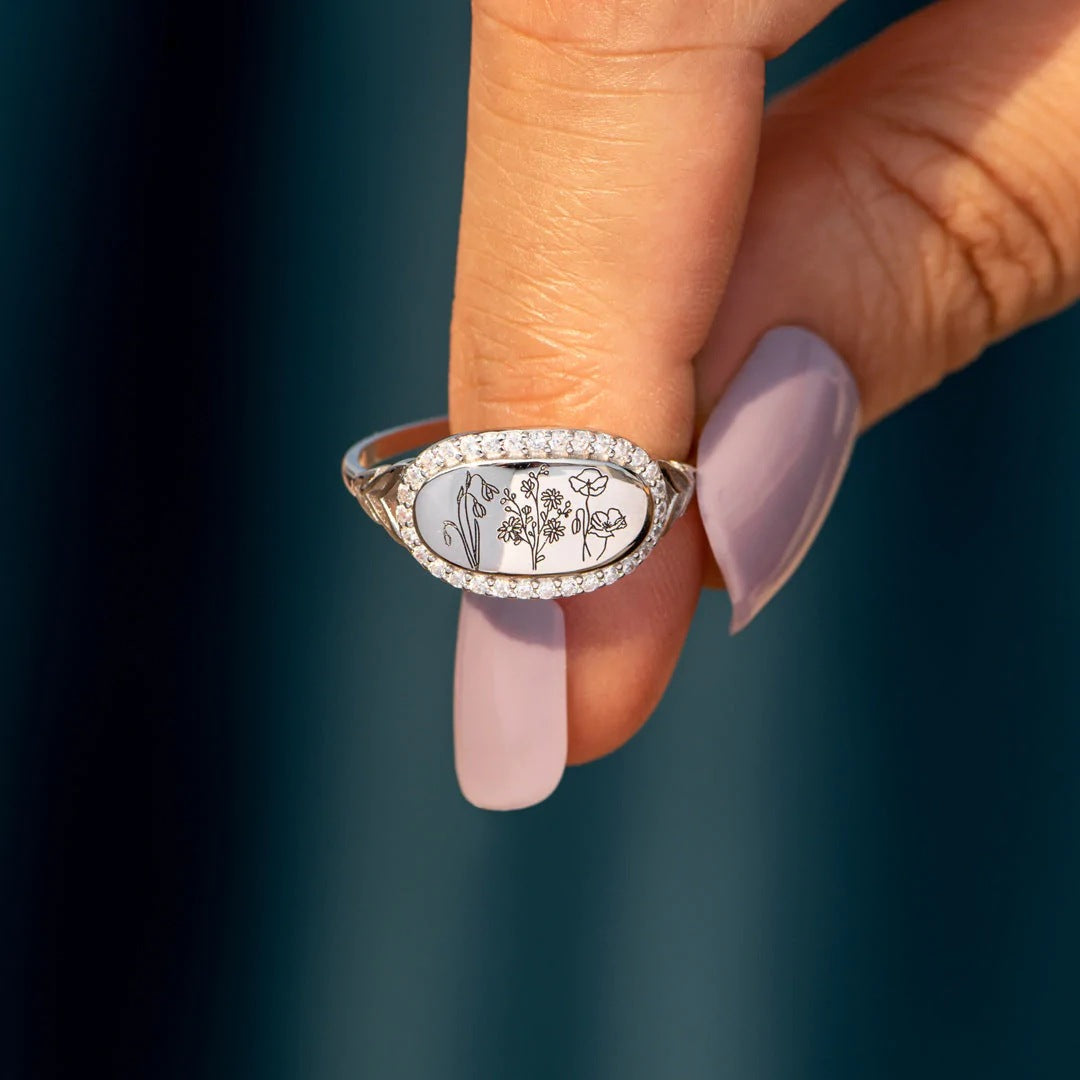 Flower Epoxy Gum Oil Inlaid Zircon Ring - felvior