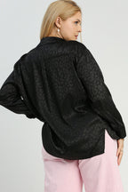 Umgee Full Size Animal Jacquard Print Button Up Long Sleeve Shirt Plus Size