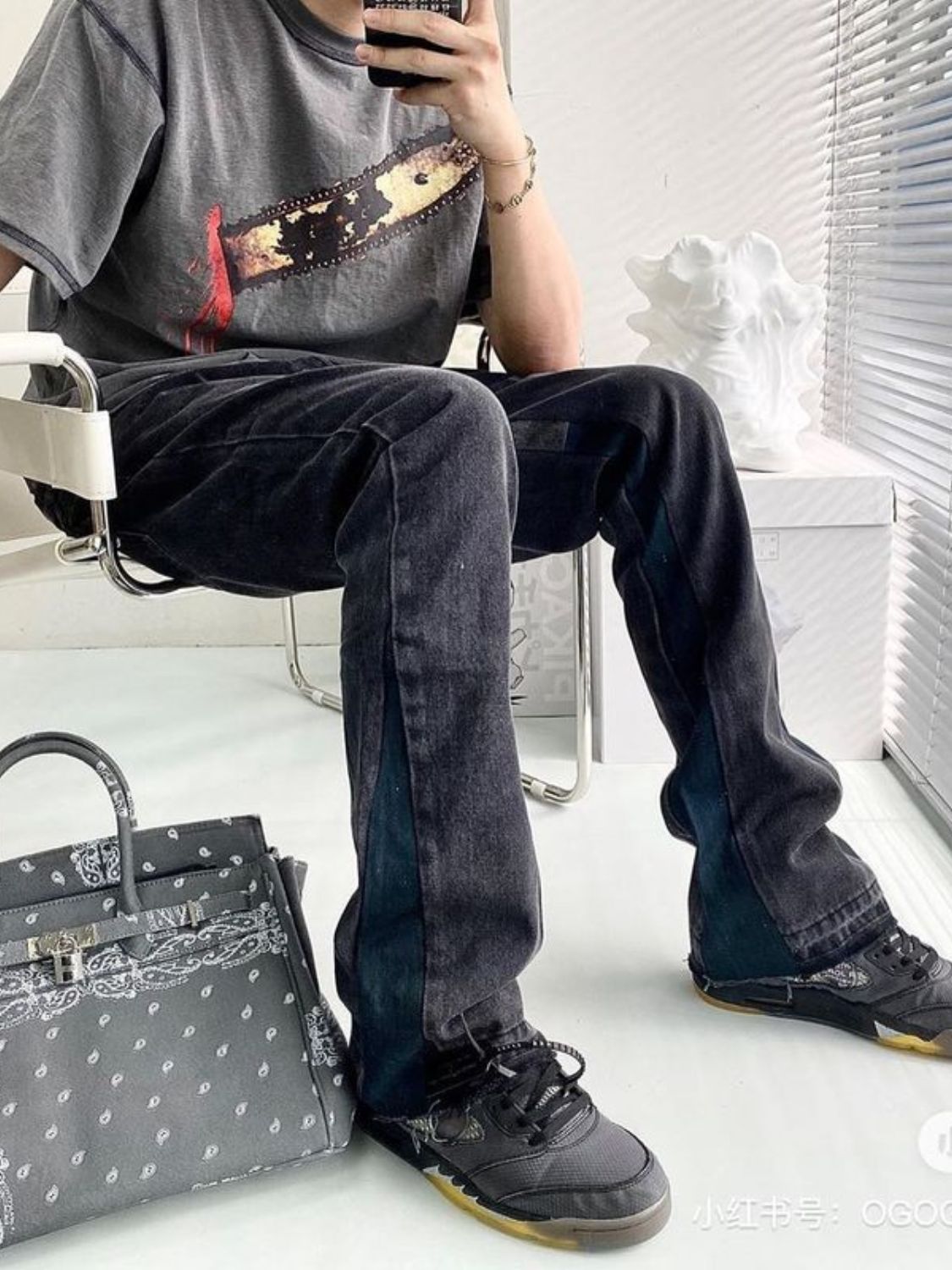 Men's Washed Bootcut Jeans - felvior