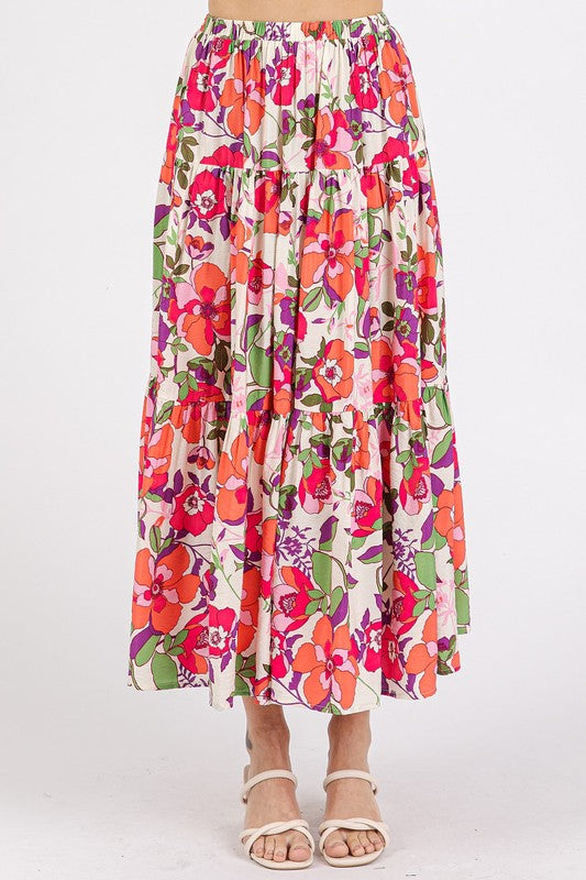 Mittoshop Flower Print Elastic Waist Tiered Skirt - felvior