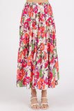 Mittoshop Flower Print Elastic Waist Tiered Skirt - felvior