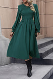 Perfee Smocked Long Sleeve Midi Dress - felvior