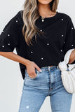 Pearl Beaded Round Neck Half Sleeve T Shirt