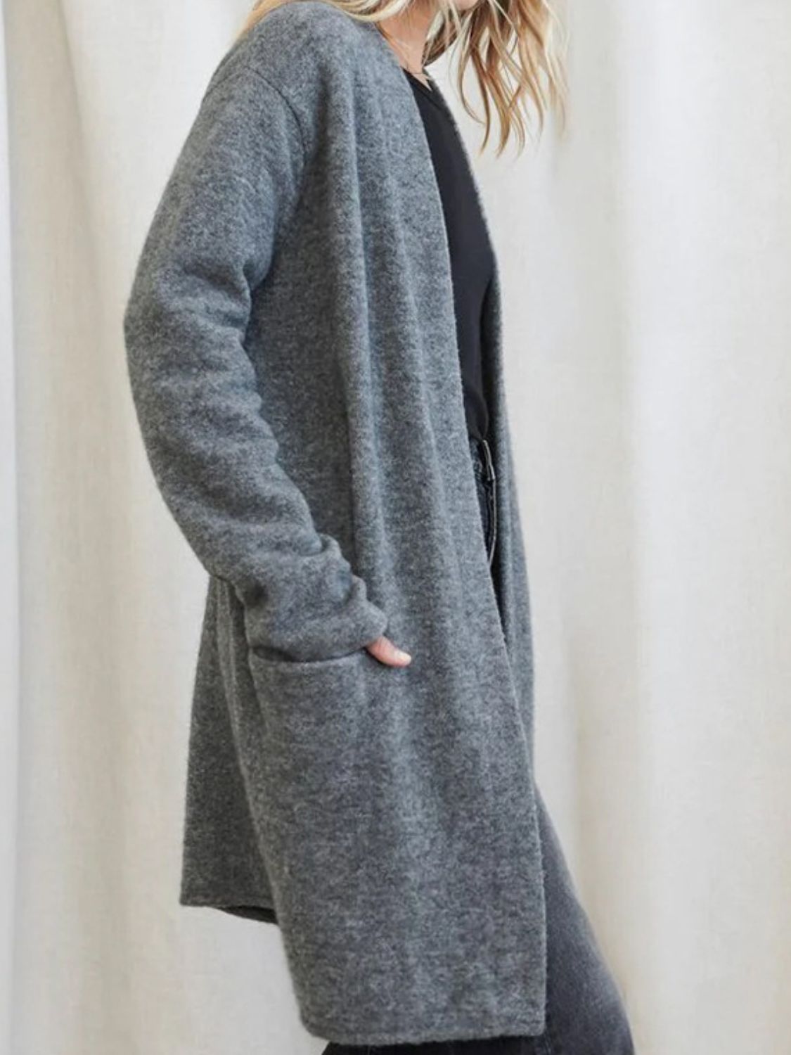 Open Front Long Sleeve Cardigan with Pockets - felvior