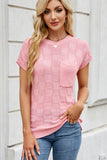 Checkered Round Neck Short Sleeve Knit Top - felvior