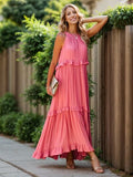 Ruffled Sleeveless Tiered Maxi Dress with Pockets - felvior