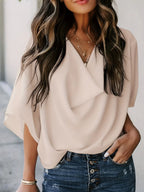 Full Size Ruched Three-Quarter Sleeve Blouse Plus Size