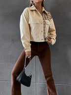 Snap Down Color Block Plaid Jacket