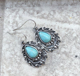 Artificial Turquoise Alloy Teardrop Dangle Earrings - felvior
