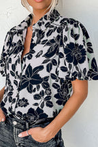 Floral Button Down Puff Sleeve Shirt