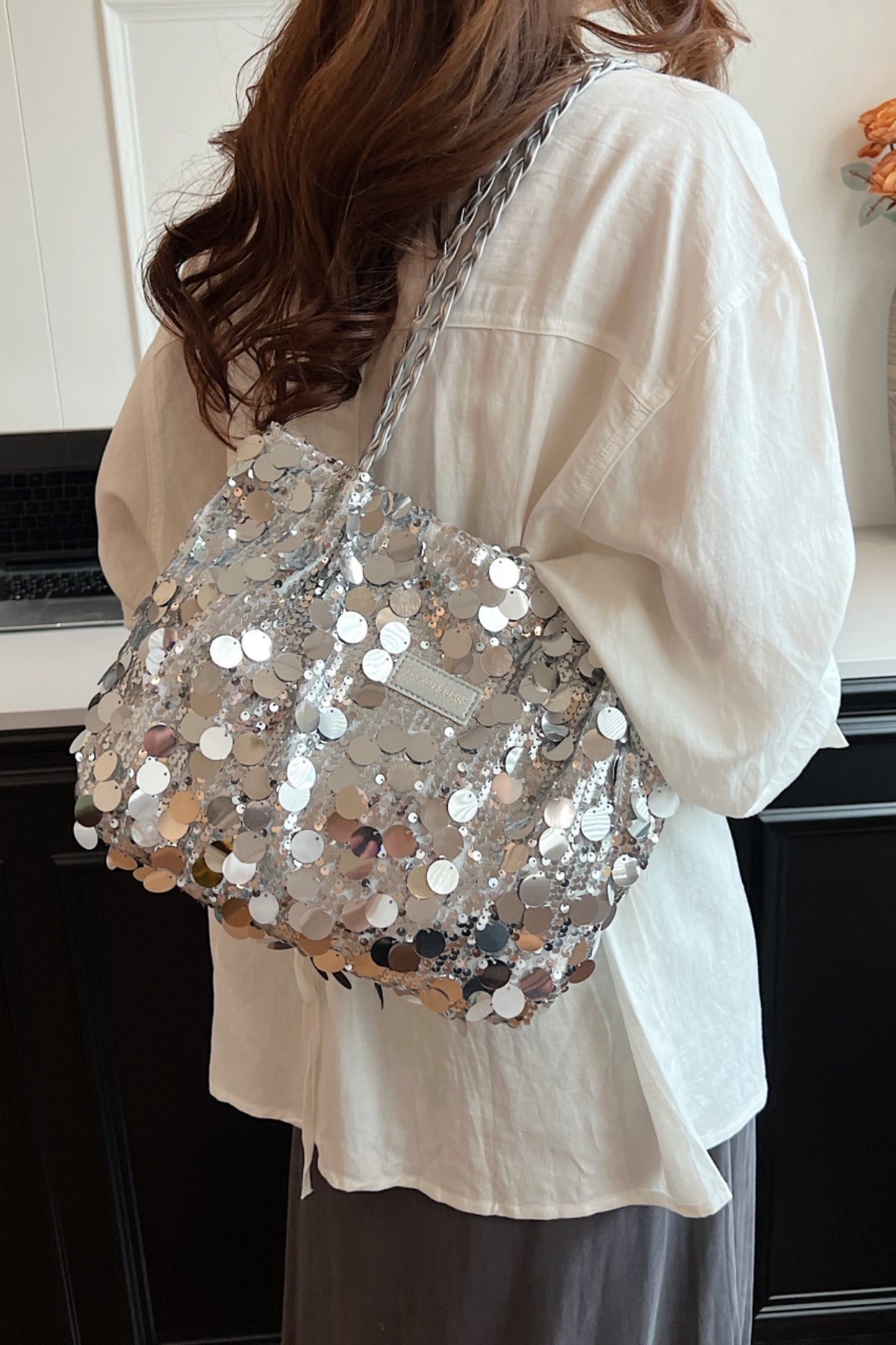 Sequin Braided Strap Shoulder Bag Main image