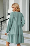 Notched Neck Long Sleeve Mini Dress - felvior