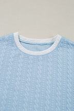 Textured Contrast Edge Top and High Waist Pants Set