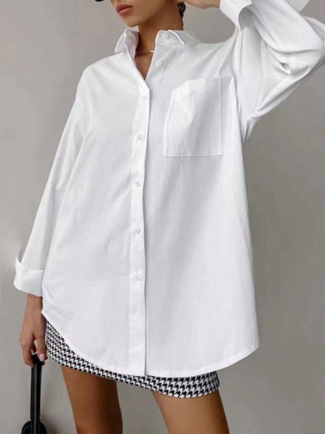 Devine Collared Neck Long Sleeve Shirt - felvior